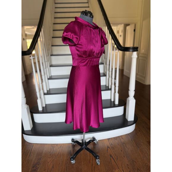 Boutique Retro Silk Raspberry Special Occasion Dress Wedding Guest Derby Party - Picture 9 of 12